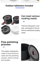 Widesea Camping Cookware Set Outdoor Pot Tableware Kit Cooking Water Kettle Pan Travel Cutlery Utensils Hiking Picnic Equipment - About Camping