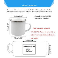 Camping Coffee Mug 12oz. Metal Enamel Caravan Printed Camper - About Camping