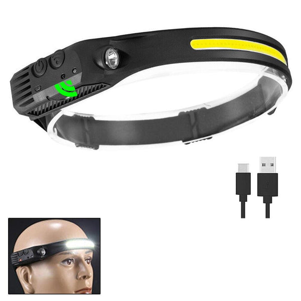 Headlamp USB Rechargeable LED Sensor Flashlight Waterproof Hands-Free