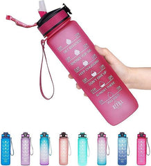 1L Water Bottle Motivational With Time Markings Leak Proof, BPA Free - Sport Gym - About Camping