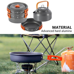 Camping Cookware Set Aluminum Portable Outdoor Tableware Cookset Cooking Kit Pan Bowl Kettle Pot Hiking BBQ Picnic - About Camping