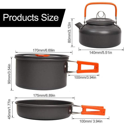 Camping Cookware Set Aluminum Portable Outdoor Tableware Cookset Cooking Kit Pan Bowl Kettle Pot Hiking BBQ Picnic - About Camping