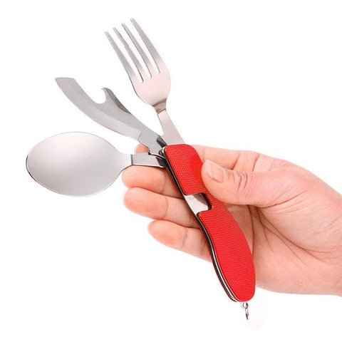 4-in-1 Camping Multitool Foldable Spoon Fork Knife Bottle Opener - About Camping