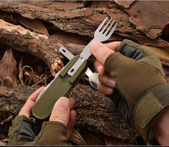 7-In-1 Camping Tableware Stainless Steel Foldable Fork Spoon Knife - About Camping