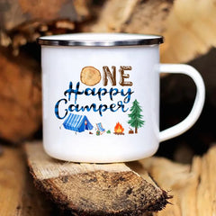 Camping Coffee Mug 12oz. Metal Enamel Caravan Printed Camper - About Camping