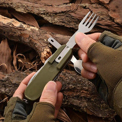 7-In-1 Camping Tableware Stainless Steel Foldable Fork Spoon Knife - About Camping