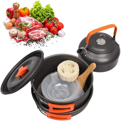 Camping Cookware Set Aluminum Portable Outdoor Tableware Cookset Cooking Kit Pan Bowl Kettle Pot Hiking BBQ Picnic - About Camping