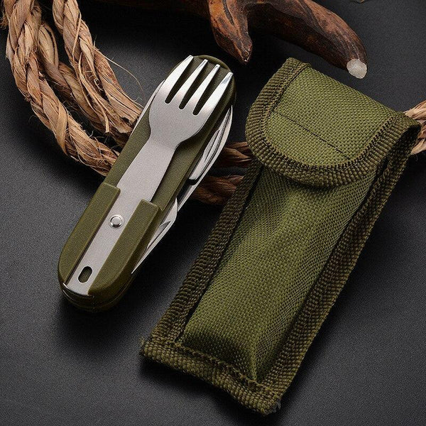 7-In-1 Camping Tableware Stainless Steel Foldable Fork Spoon Knife