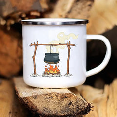 Camping Coffee Mug 12oz. Metal Enamel Caravan Printed Camper - About Camping