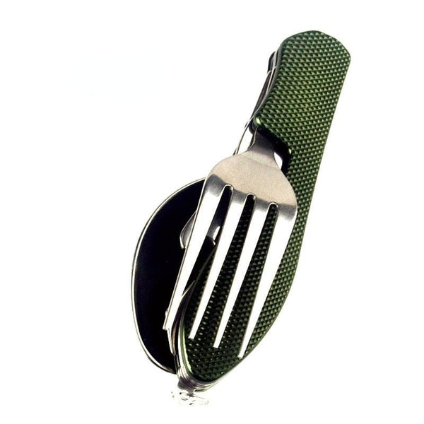 4-in-1 Camping Multitool Foldable Spoon Fork Knife Bottle Opener