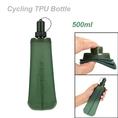TPU Sport Water Bottle Folding Soft Flask Camping Water Bag 500ml About Camping