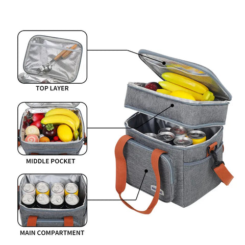 Thermal Insulation Lunch Bag Double Deck Large 14L Leakproof Waterproof for Work Office Picnic or Travel - About Camping