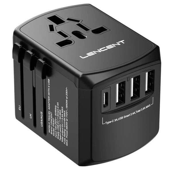 Universal Travel Power Adapter 3 USB Port 1 Type C Adaptor US EU UK AU