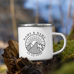 Personalized Camping Coffee Mug 12oz. Metal Enamel Custom Name - About Camping