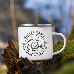 Personalized Camping Coffee Mug 12oz. Metal Enamel Custom Name - About Camping