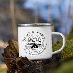 Personalized Camping Coffee Mug 12oz. Metal Enamel Custom Name - About Camping