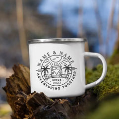 Personalized Camping Coffee Mug 12oz. Metal Enamel Custom Name - About Camping