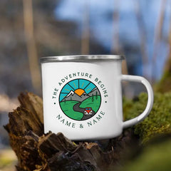 Personalized Camping Coffee Mug 12oz. Metal Enamel Custom Name - About Camping