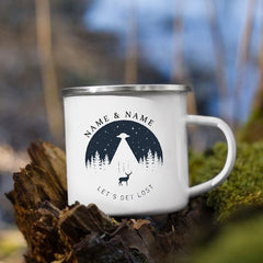 Personalized Camping Coffee Mug 12oz. Metal Enamel Custom Name - About Camping