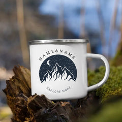 Personalized Camping Coffee Mug 12oz. Metal Enamel Custom Name - About Camping