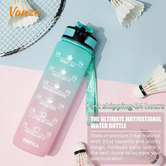 1L Water Bottle Motivational With Time Markings Leak Proof, BPA Free - Sport Gym - About Camping