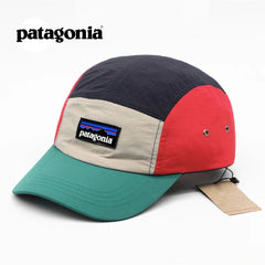 Colorful cap with Patagonia logo on a white background