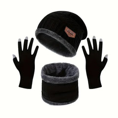 Beanie Hat Scarf and Touchscreen Gloves Set | High-quality Wool Thick Fleece