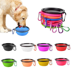 Water Food Bowl for Dogs Cats Collapsible Silicone with Carabiner Clip About Camping