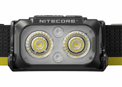 Nitecore headlight with three LED lights on a white background