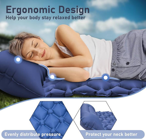 Ultralight 550g Inflatable Camping Mattress with Pillow for Travelling and Hiking