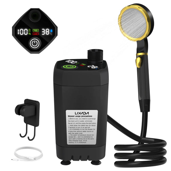 Powerful Portable Camping Shower Pump: 6000mAh Battery, Digital Display