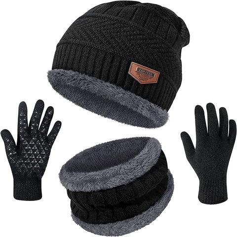 Beanie Hat Scarf and Touchscreen Gloves Set | Wool Neck Scarf Thick Fleece About Camping