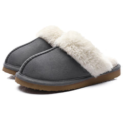UGG Fuzzy Slippers Women's Men's Premium Sheepskin Scuffs_grey color