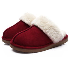 UGG Fuzzy Slippers Women's Men's Premium Sheepskin Scuffs_Wine Red color