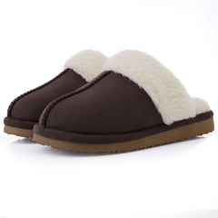 UGG Fuzzy Slippers Women's Men's Premium Sheepskin Scuffs_Coffee color