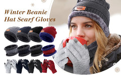 Beanie Hat Scarf and Touchscreen Gloves Set | High-quality Wool Thick Fleece