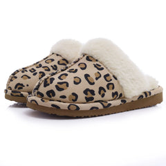 UGG Fuzzy Slippers Women's Men's Premium Sheepskin Scuffs_Leopard color