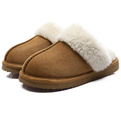 UGG Fuzzy Slippers Women's Men's Premium Sheepskin Scuffs_khaki color